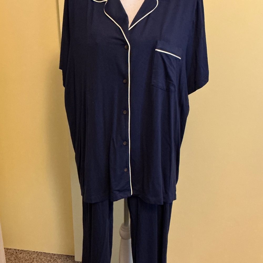 Old Navy Dark Blue Pajama Set with White Trim